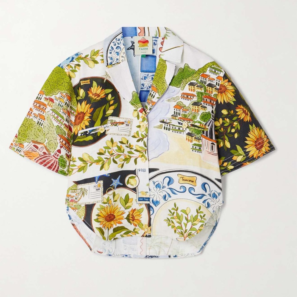 FARM Rio Short-Sleeve Linen Printed Buttondown Shirt Size XXS NWT - Picture 2 of 15